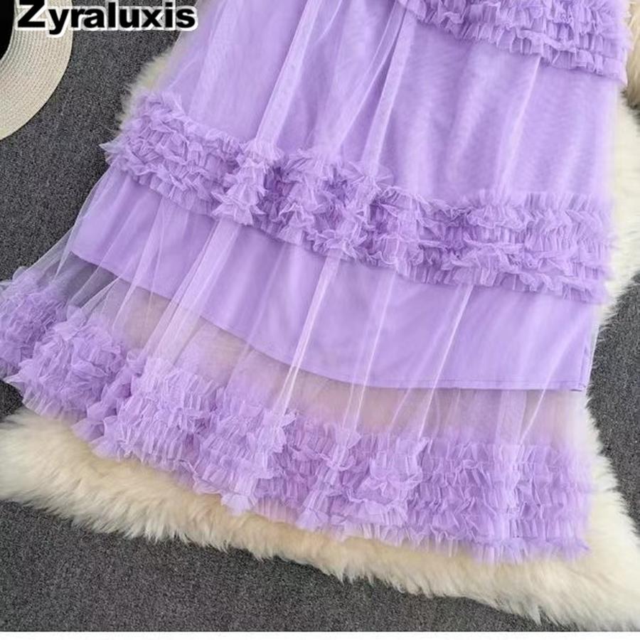 Autumn Sweet Retro Court Wood Ear Patchwork Irregular Cake Puffy Skirt Fairy Lace Mesh Half Skirt