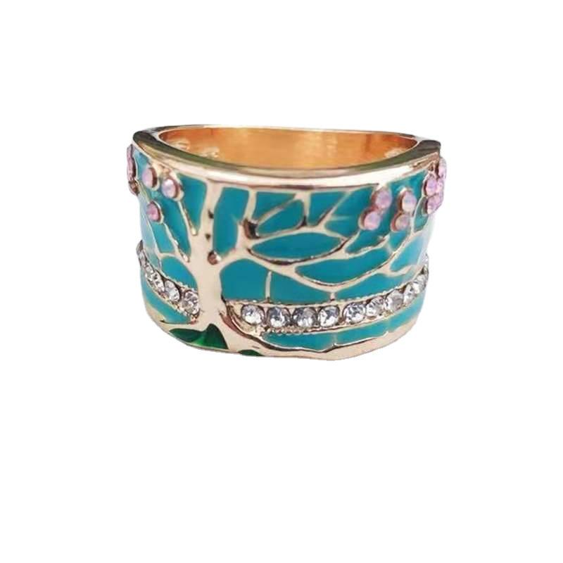Chenrui Wish Vintage Epoxy Resin Tree Flower Ring - Popular European and American Women's Jewelry