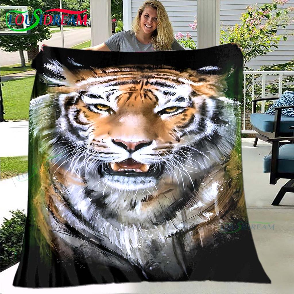 Hot Tiger Painting Print Flannel Adult and Children Blanket Sofa Bed Decoration Blanket Portable Blanket Bath Towel Gift