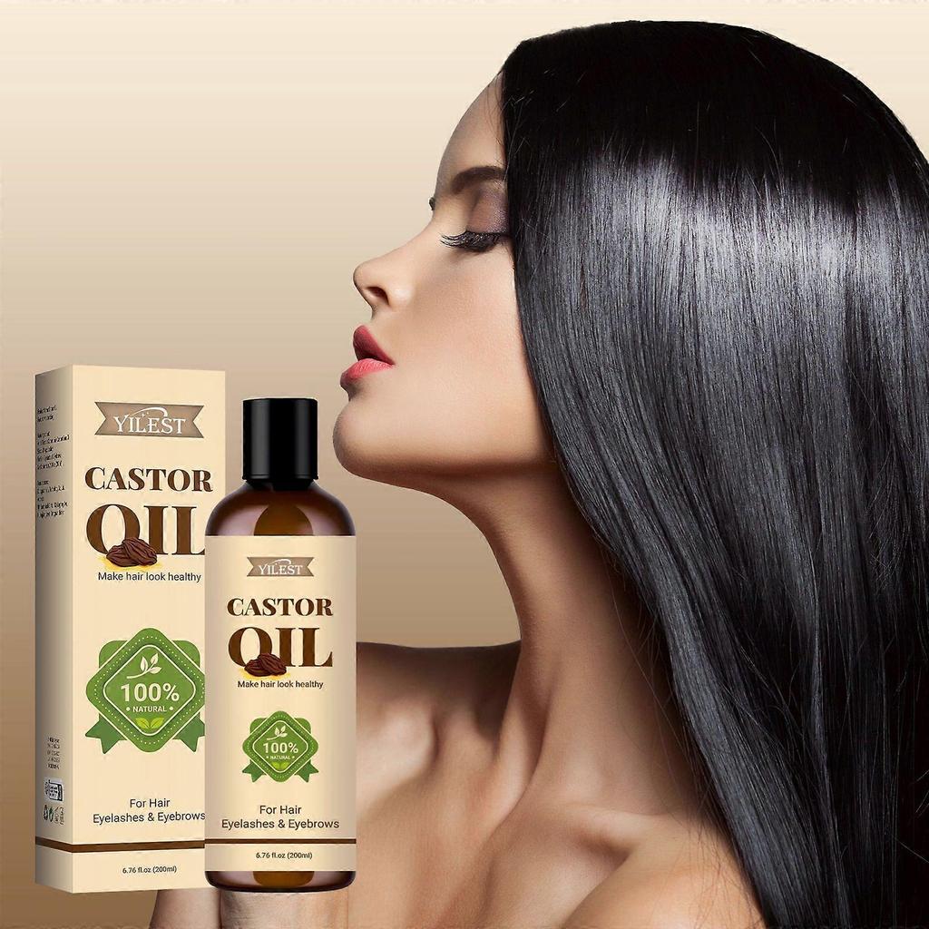 Organic Castor Oil, Pure Cold-Pressed Castor Oil for Longer, Thicker Hair, Eyelashes and Eyebrows, Hair Growth Oil Moisturizing & Strengthening