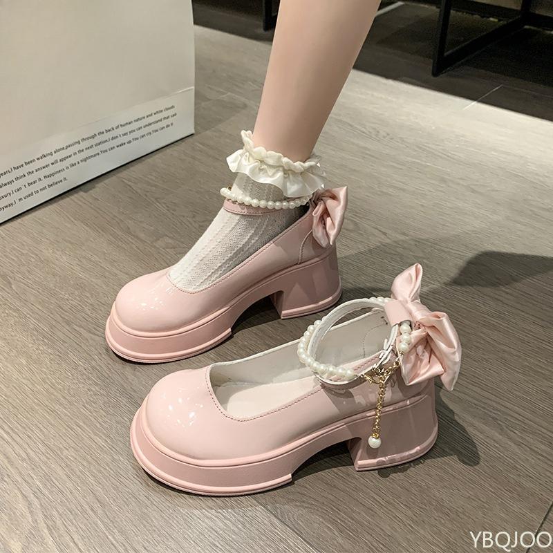 Fashion Spring summer round headed pearl bow thick sole single shoe casual simple comfortable versatile women's shoes for wear