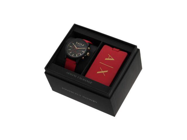 A X Armani Exchange Watch Outerbanks AX7152SET Men Red Silicon Band Chronograph