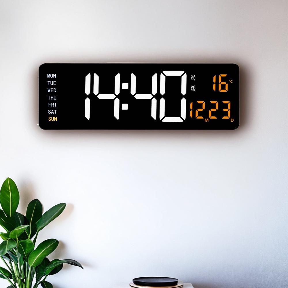 16-inch large-screen digital wall clock temperature date week display remote control double alarm clock 12/24H LED wall clock