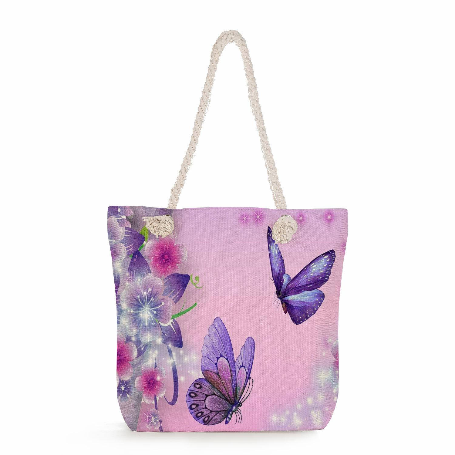 Butterfly print thick rope single-shoulder beach bag 7236 KTB