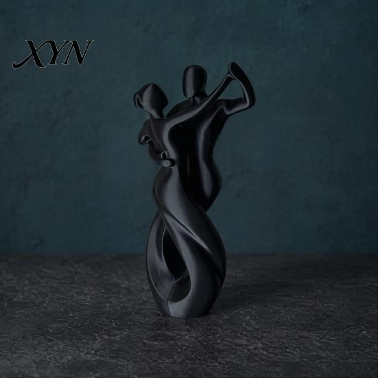 Light Luxury Decorative Statue 3D Printing Art Ornament, Matte Black Dancing Couple Model, Abstract Tango Dust-proof Dance Statue, with Stable