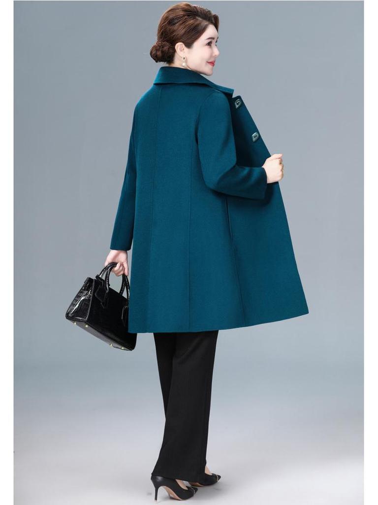 Mid-Length Double-Faced Cashmere Coat for Middle-Aged and Elderly Women - Autumn/Winter High-End Slim Wool Jacket