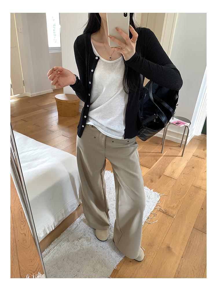 Korean Style Grey Round Neck Knit Cardigan for Women - Autumn/Winter Slimming Long Sleeve Top