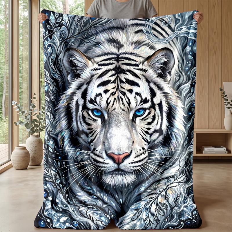 White Tiger Fantasy 3 Theme blanket Lightweight Warm Flannel Blanket Decorative Throw Blanket for Home Decoration