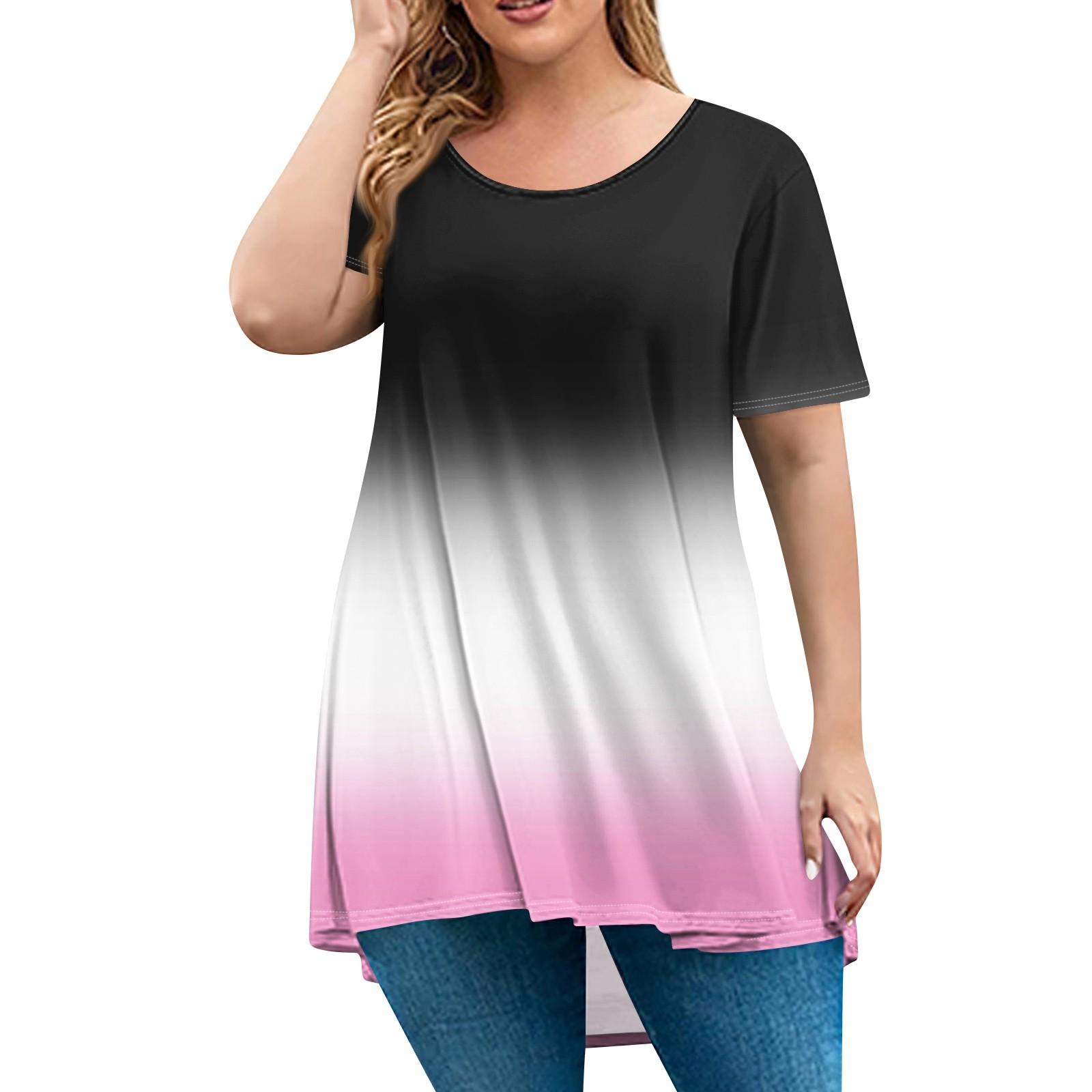 

Жіночий модний вільний пуловер великого розміру з круглим вирізом і короткими рукавами XXXL рожевий