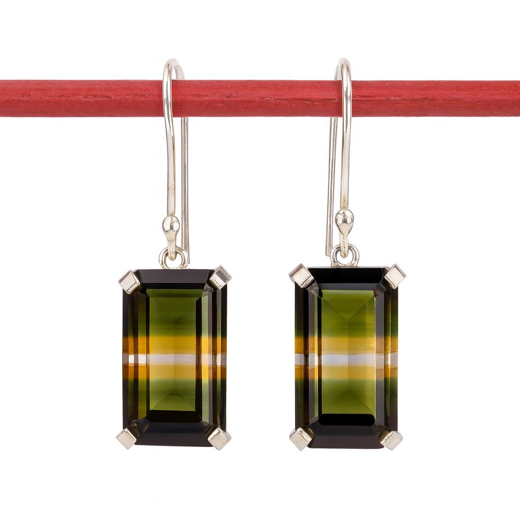 

NATURAL Tourmaline CERTIFIED 54.7 Ct Bi-Color Emerald Earring Pair Gemstone AI-129-NS 20.9 mm approx.