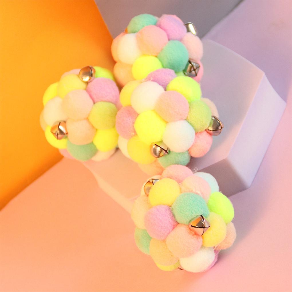 Cat Toy Ball Bell Sound Stuffy Artificial Plush Balls Colored Pet Supply Animals Training Travel Kittens Playing