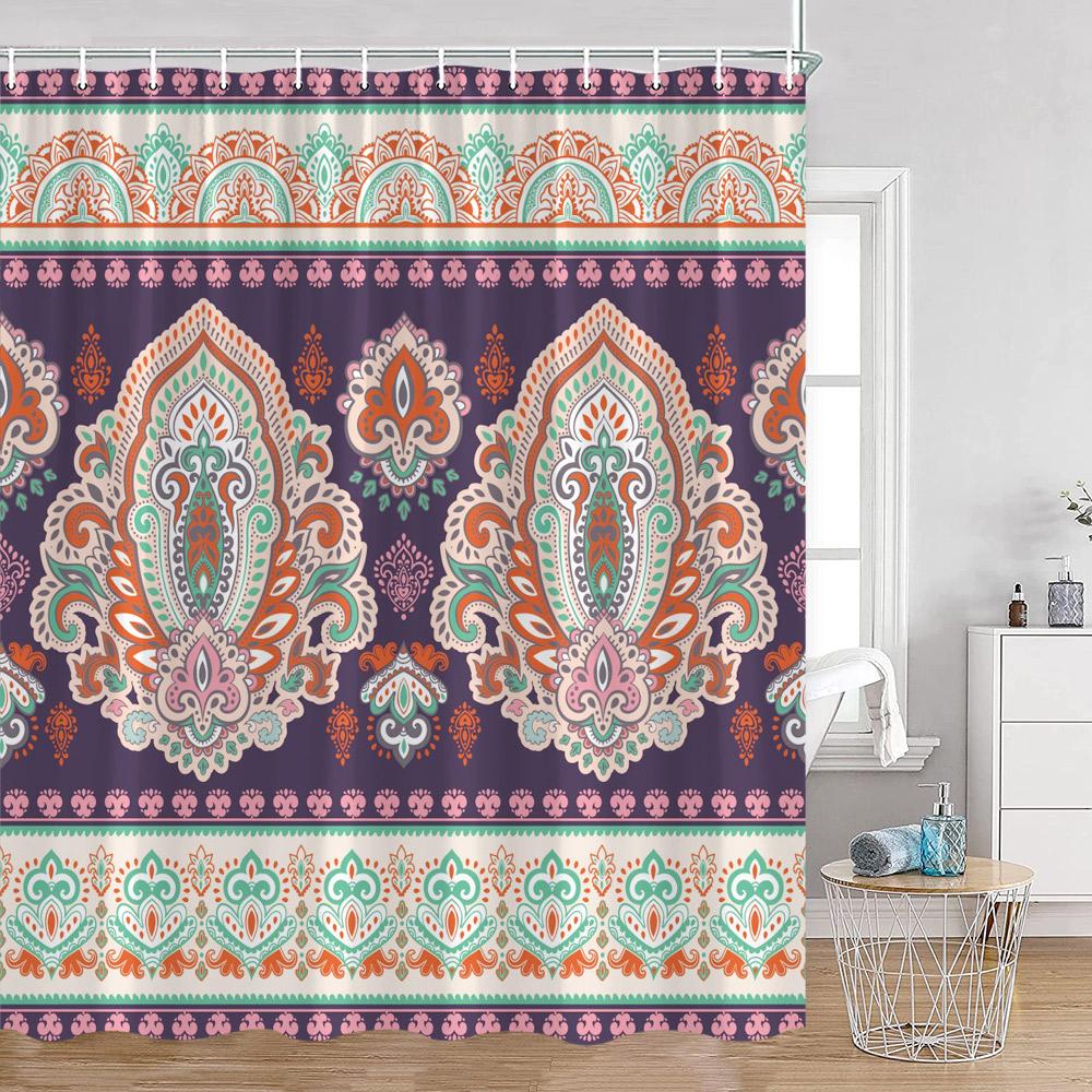 Bohemian Vintage Shower Curtains Mandala Boho Pattern Retro Bathroom Decorations Polyester Bath Curtain With Hooks