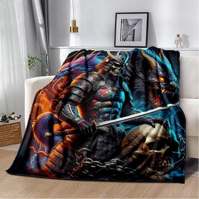 3D Japanese Samurai Bushido Katana Cartoon Game Blanket,Soft Throw Blanket for Home Bedroom Bed Sofa Travel Picnic Cover Kids