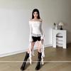 Factory Spot Pure Desire Sexy Style Design Sense One-word Collar Female Lotus Leaf Edge Tassel Slim and Thin Irregular Top