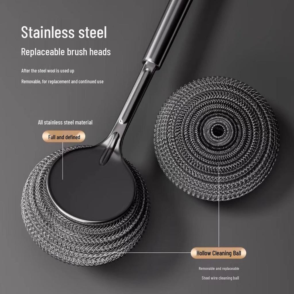 Edelstahl Topfbürste mit langem Griff und nicht-fasernder Spülwolle