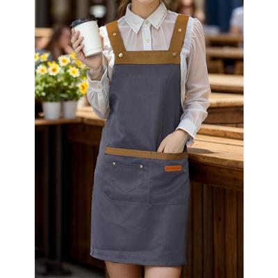 1pc Unisex Adjustable Apron with Pockets,Polyester 100% Non-Stretch, Regular Fit, Sleeveless, H-Shaped Hem, Woven for Cooking, Baking,Restaurant Staff