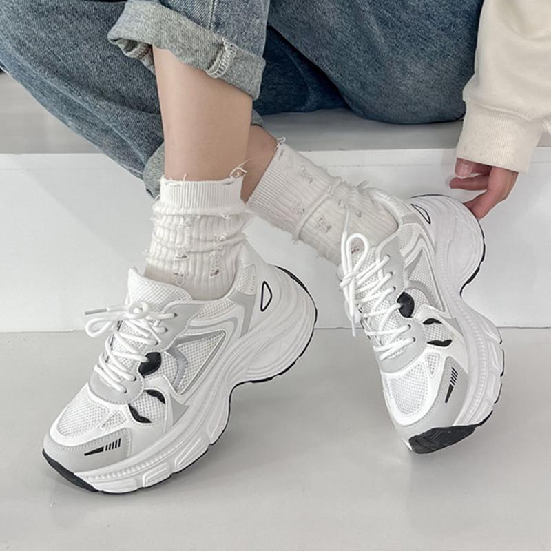 

Модные женские сетчатые кроссовки на платформе, модные дышащие кроссовки для ходьбы, женские кроссовки на толстой подошве, нескользящие, со шнуровкой 40 белый