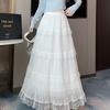 Women's High-Waist Lace-Trimmed Tiered Cake Maxi Skirt - Paneled Ruffle Design Sweet Slim-Fit & Soft Romantic Aesthetic