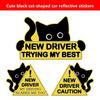 Cute Black Cat Reflective Sticker Novice Driver Warning Please Be Patient Auto Safe Driving Decal