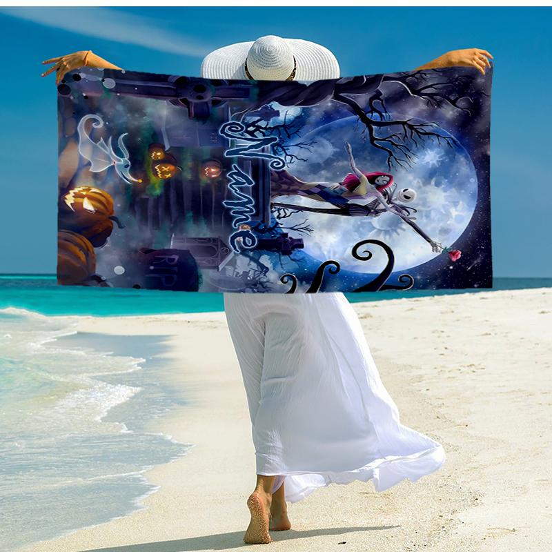 Custom Name Ultra-Soft Beach Towel with The Nightmare Before Christmas Theme,Ideal for Pool - Camping, Diving - Perfect Travel Essential, Vibrant Beac