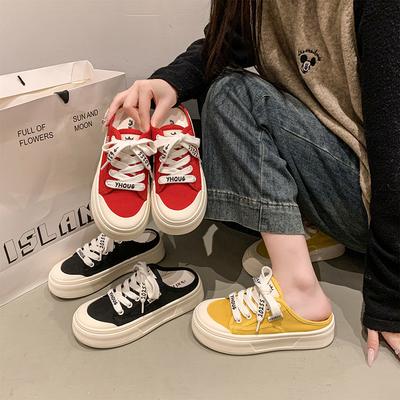 Thick-soled Bag Head and Half Slippers for Women's Summer Wear 2025 Super Hot New Little White Shoes, Retro One-pedal Lazy Shoes for Pregnant Women