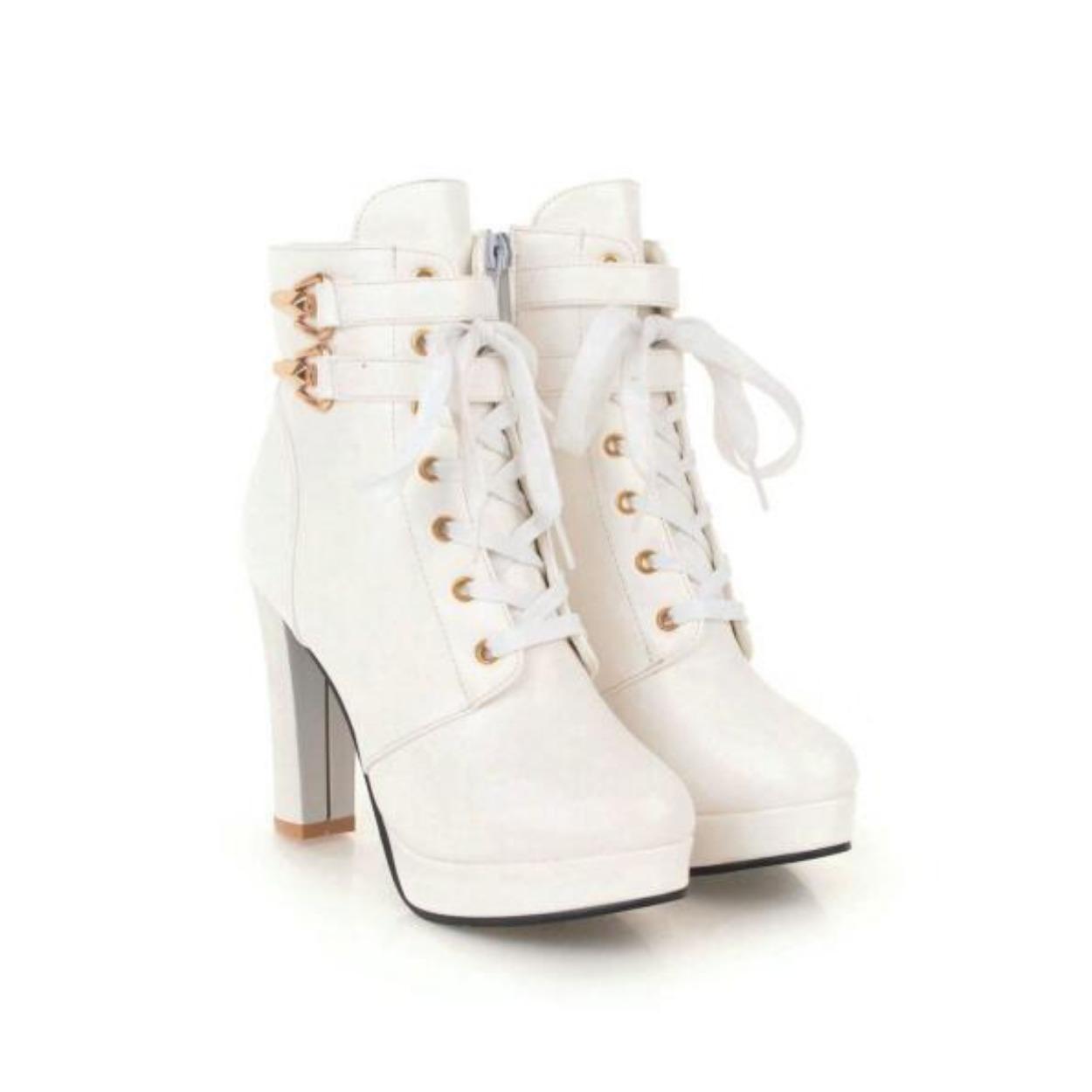 

Жіночі черевики до щиколотки осінні з круглим носком на шнурівці з ремінцем на щиколотці на масивних високих підборах на платформі, короткі рицарські черевики з боковою застібкою-блискавкою, розмір 34-43 37