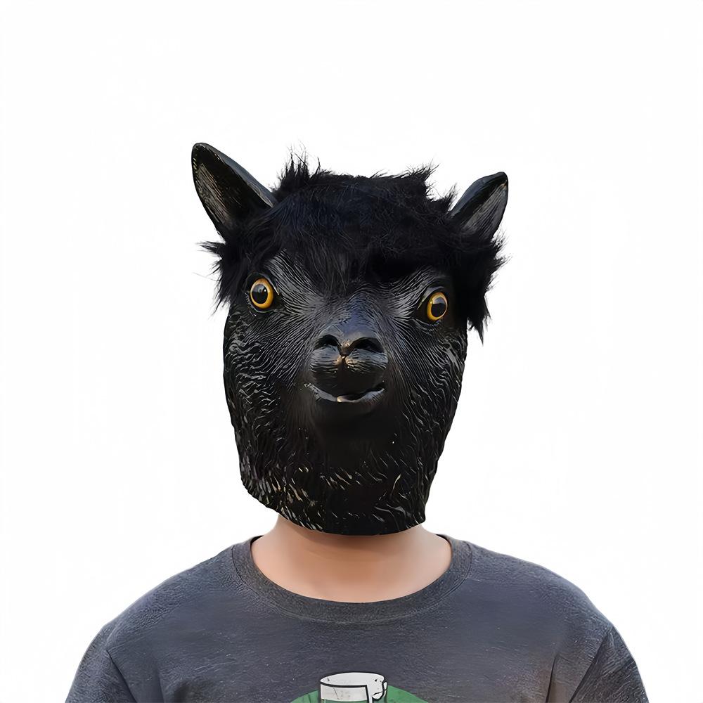 Alpaca Mask Latex Sheep Head Cover Halloween Masquerade Funny Black Goat Mask Sheep Head Dress Up Cos