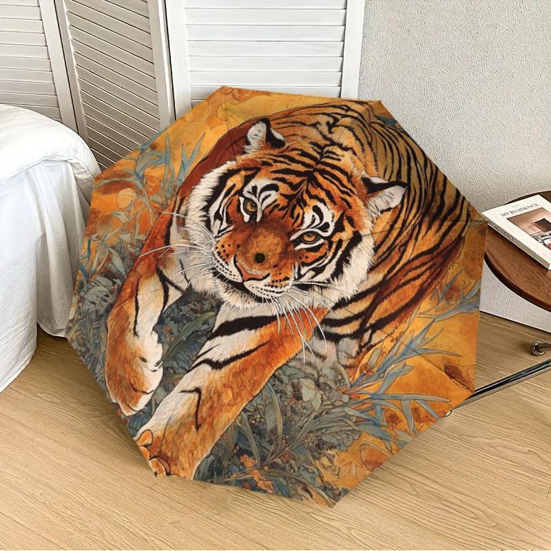1pc Tiger Print Automatic Folding Umbrella - Compact 8-Rib Design,Perfect Gift for Friends & Family yy250926091
