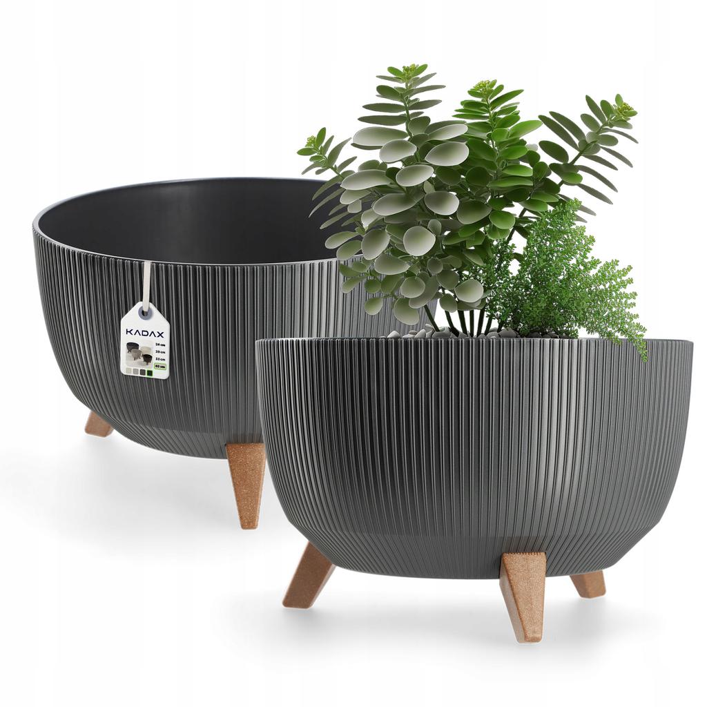KADAX Blumentopf Übertopf mit Füßen Einsatz Pflanzgefäß 24cm Beige Schale Rund