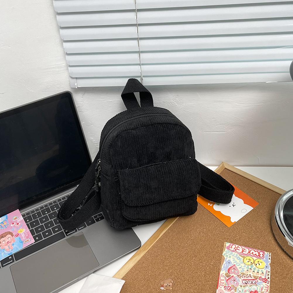 Corduroy Mini Backpack Multiple Pockets School Bag Classic Solid Color Shoulder Bag S/M/L Soft Unisex Female Commuter Travel Bag