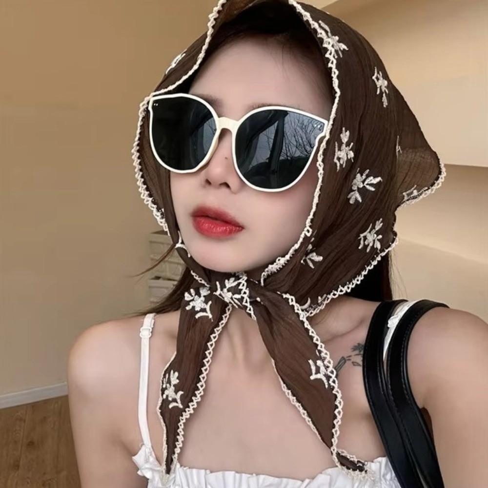Turban Flower Headband Embroidered Triangular Hair Band Lace Triangle Scarf Clothing Accessories