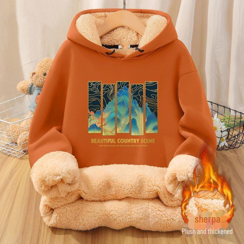 National Trend Men's Velvet Hooded Sweatshirt - Thickened, Warm Lambskin Jacket for Fall/Winter 2022, Youthful and Stylish.