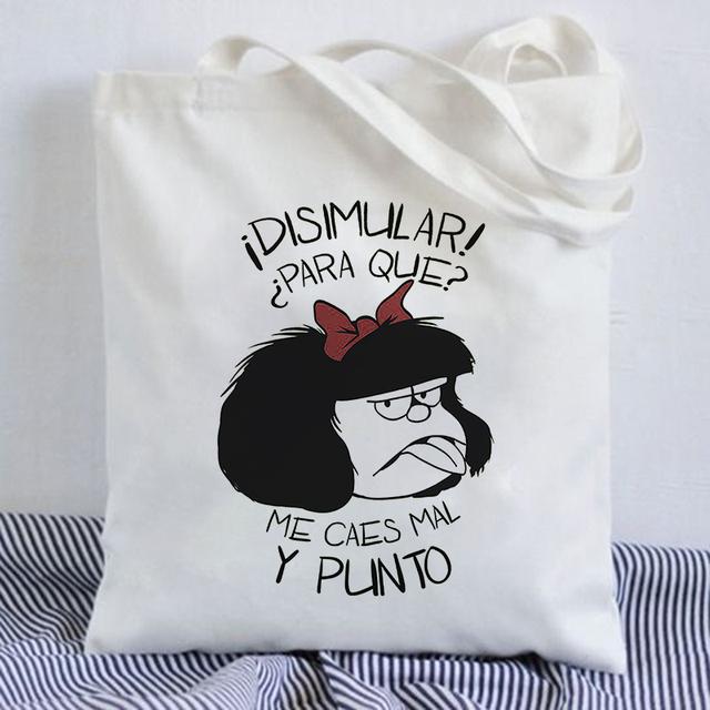 Kawaii Shopping Bag Mafalda Cute Anime Harajuku Canvas Bag Tote Bag Lady Handbag Large Capacity Shopper Bag Casual Shoulder Bag