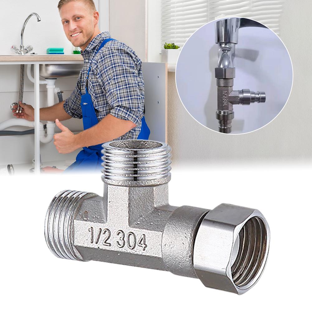 G1/2 3-Way T-Adapter 304 Stainless Steel Water Splitter External-External-Internal Threaded Shower Diverter Valve For Bathroom T