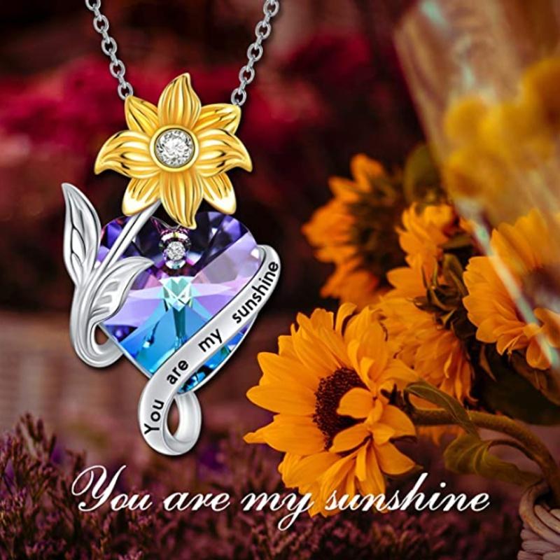 

Мода Подсолнух Сердце Ожерелье Элегантное Роскошное Кристалл Кулон Ожерелье