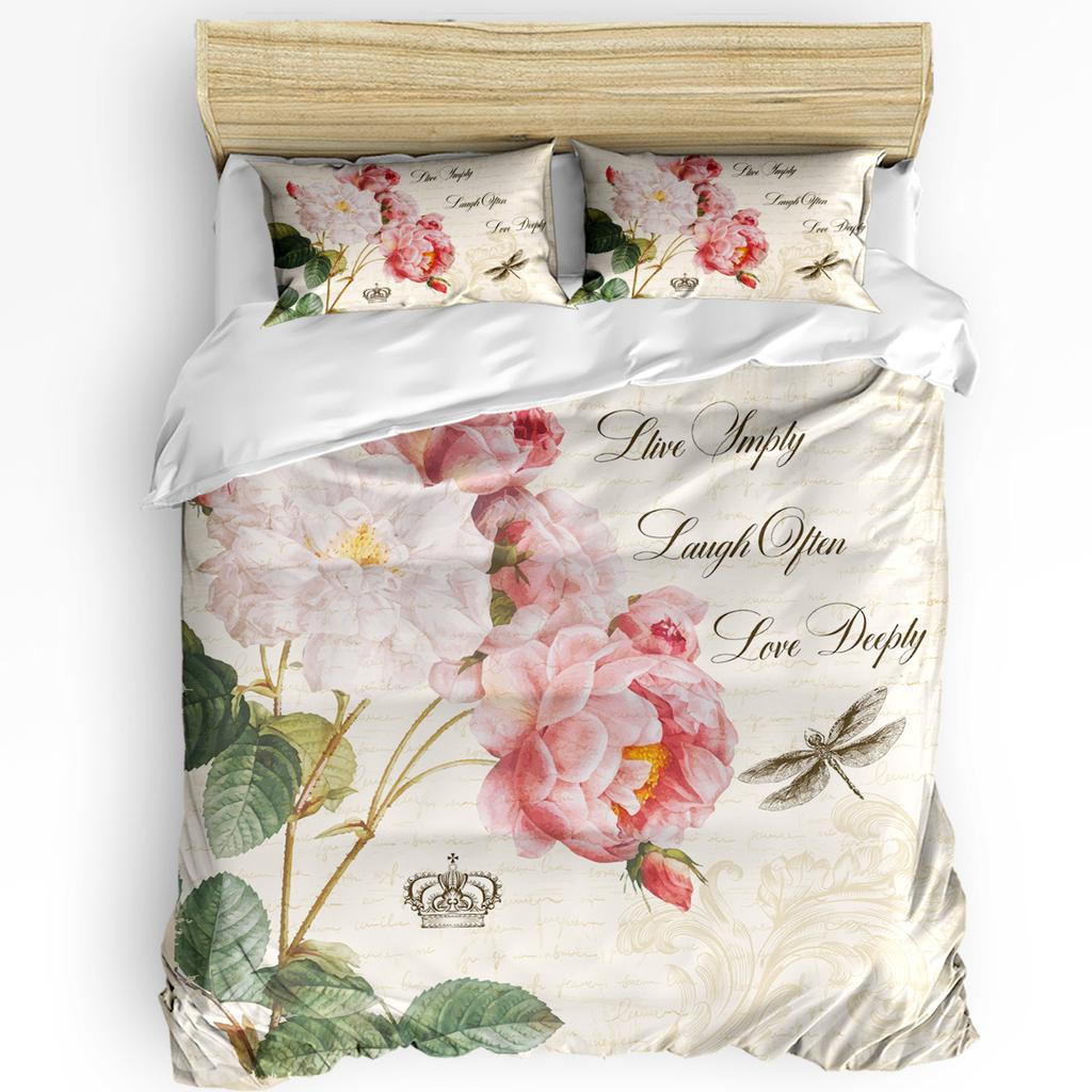 Vintage Letter Bird Rose Flower Retro Duvet Cover with Pillow Case Custom 3pcs Bedding Set Quilt Cover Double Bed Home Textile