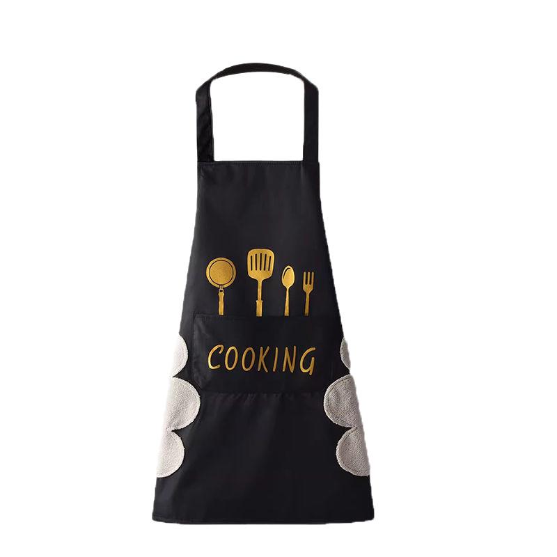 Waterproof Oil-Proof Women's Cooking Apron with Hand Wipe Design - Knife and Fork Style, New Model for Adult Home Kitchen and Wedding.
