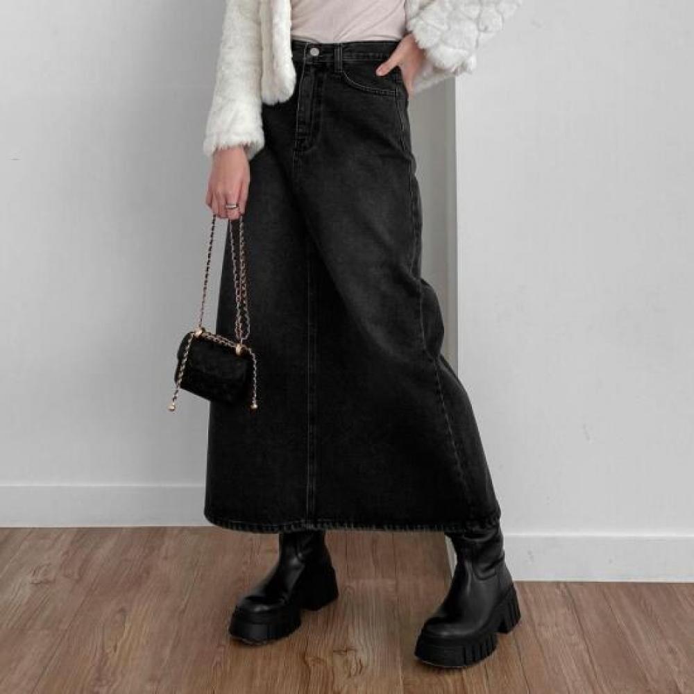 Nieuwe Aankomsten Open Run Dames S gRunge Look Gewassen A-lijn Lange Rok Geen SpAn