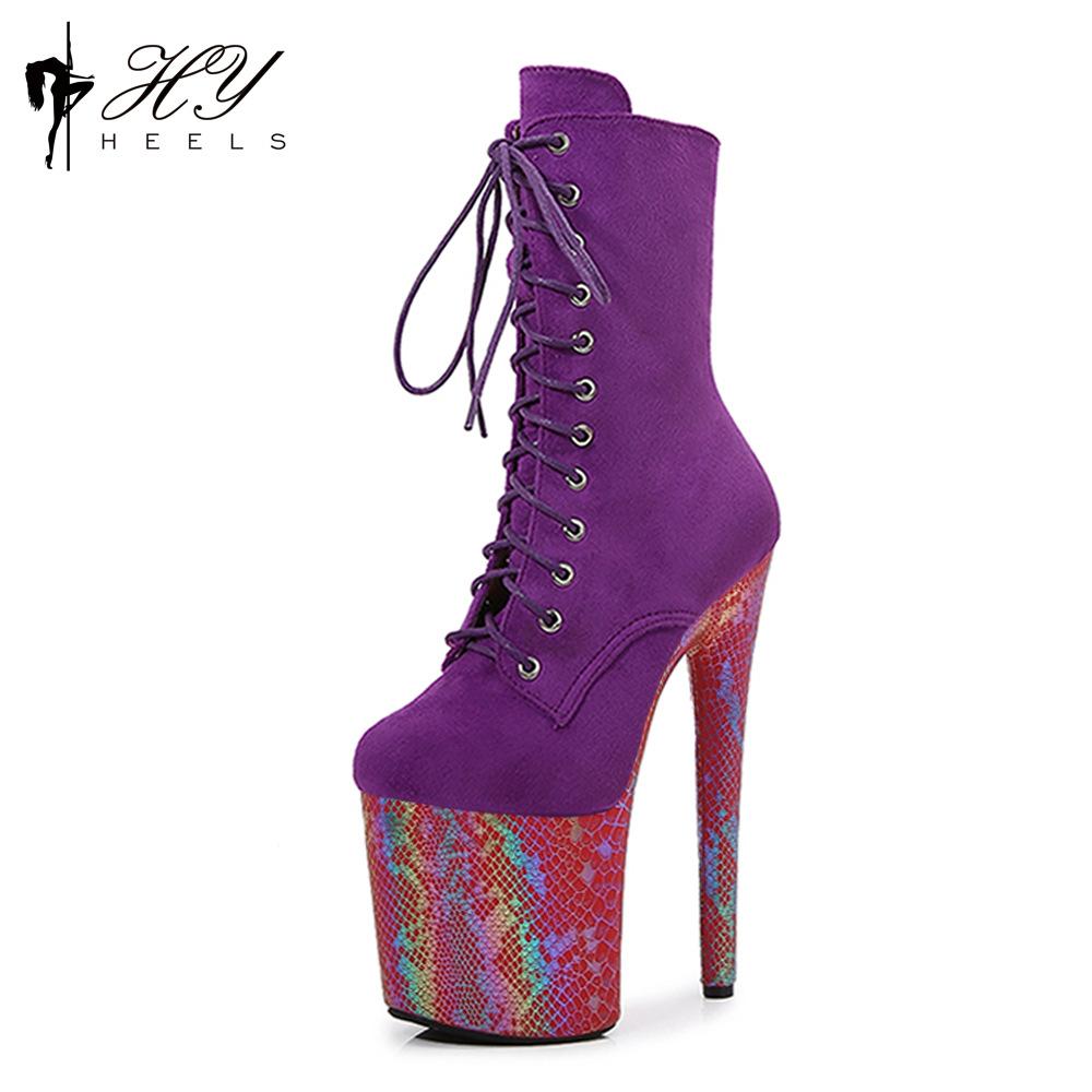 20CM sexy Splicing Übergröße Super High Heel Schnürstiefeletten Laufsteg Bühnenauftritt Stiefel Nachtclub Tanzschuhe