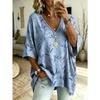 Women's large-size V-neck T-shirt, retro casual top, with printed design, fashionable and versatile ,machine washable.
