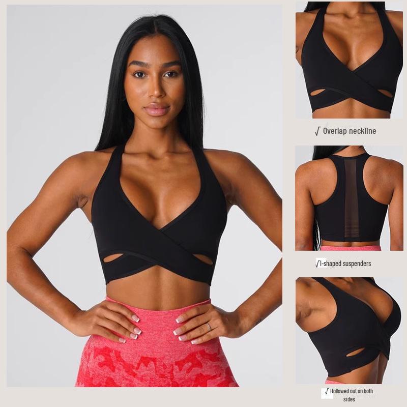 "Europejskie i Amerykańskie Seksowne Topy Fitness i do Jogi z Wkładkami na Biust - Damskie Sportowe i Taneczne Topy Bez Pleców"