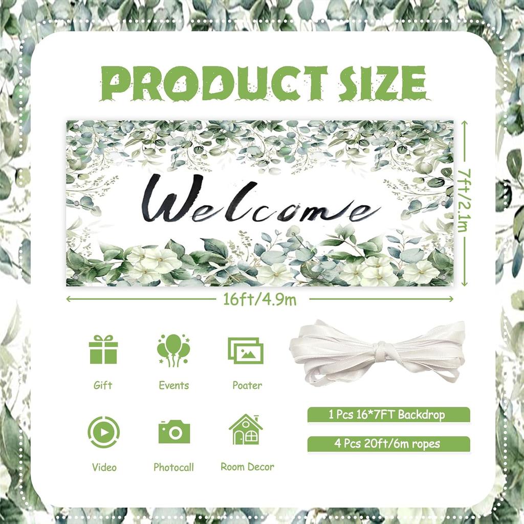 CSFOTO 7x16 stóp Baner Dekoracyjny Drzwi Garażowe z Motywem Witamy Wiosenne Rośliny Liście Dekoracja Garażu Tło Zielone Liście Eukaliptusa Duże Drzwi Garażowe