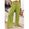 Women's Spring/Summer 2025 Cotton Linen Wide-Leg Pants - Solid Color, Elastic Waist, Casual Long Fit