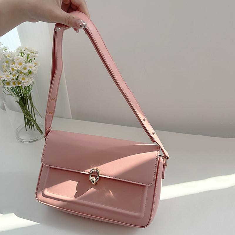 

Ретро Женская Новая Высококачественная Текстурная Нишевая Сумка Под Мышку из ПУ Кожи с Клапаном Красная Сумка Кроссбоди Квадратная Сумка на Плечо ARI 26.5x7.5x16cm розовый