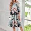 Women's Casual Fashion Round Neck Three Quarter Sleeve Print Midi Dress