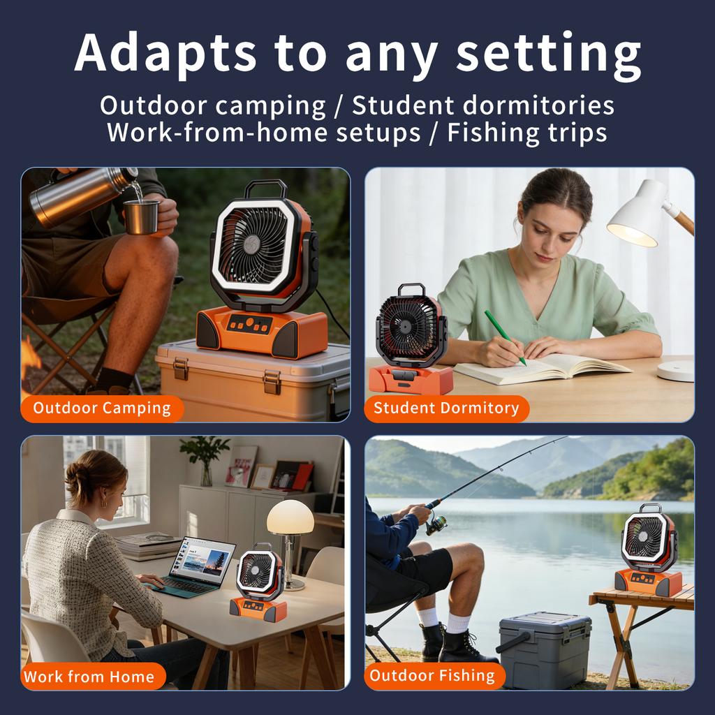 40000mAh Rechargeable Camping Fan with LED Light Remote Control 4 Speeds Timer Hanging Hook Portable Outdoor Tent Fan