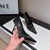 2025 Frühling und Herbst Neue Französische Schwarze Kleine Quadratische Spitze High Heels Damen Professionelle Pendler Strass Dünner Absatz Satin Einzelne Schuhe Damen