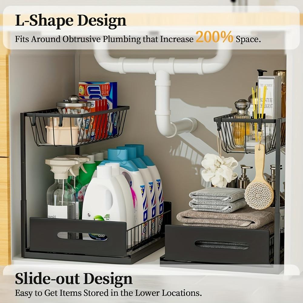 Under Sink Organizers, Metal Pull Out Under Sink Organizers,Storage Shelves with Sliding Drawer,Under Sink Storage for Kitchen