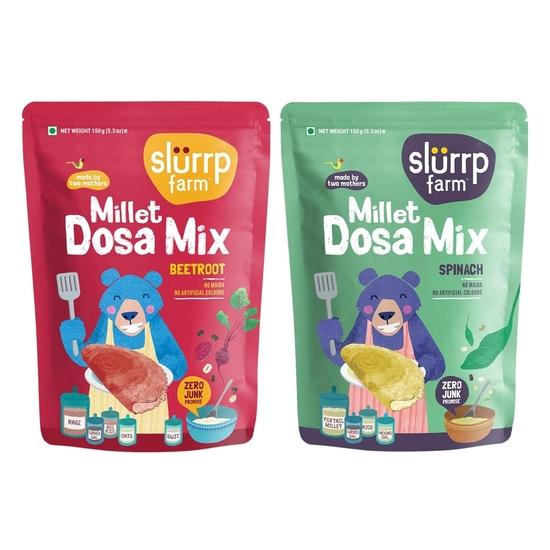Slurrp Farm Millet Dosa Instant Mix, Supergrains Spinach And Beetroot, Natural And Healthy Food, 150g (Pack Of 2) 300GM