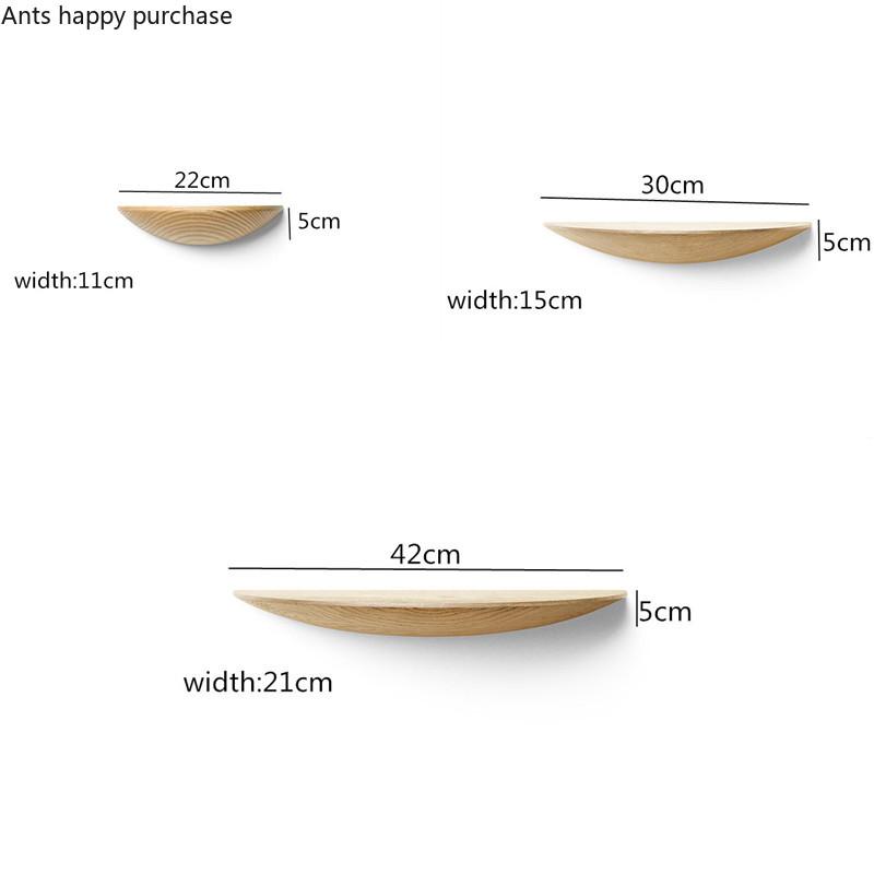 Wooden Wall Shelf Semicircle Solid Wood Wall Hanging Storage Rack Home Living Room Decoration Organizer White Wax Wood Shelf